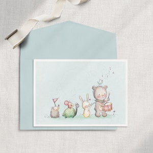 First Birthday Animal Card, Cute Animal Baby Shower Card, Cute Animal Birthday Card, New Baby Animal Card, Music, Gender Neutral, Unisex