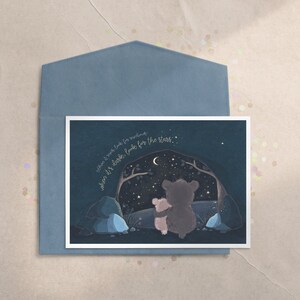 Kids Miss You Card, Kids Distance Card, Kijk naar de sterren, Kids Aanmoedigingskaart, Quarantainekaart voor kinderen, Night Sky Card, Bear Cave