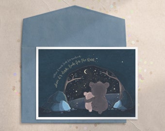 Kids Miss You Card, Kids Distance Card, Look to the Stars, Kids Encouragement Card, Quarantine Card for Kids, Night Sky Card, Bear Cave