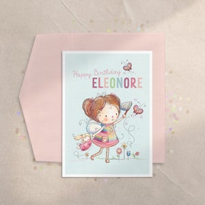 Personalisierte Geburtstagskarte für Mädchen, personalisierte Namenskarte für Kinder, alles Gute zum Geburtstagskarte für Mädchen, Personalisierung, Benutzerdefiniert, Schmetterlinge, niedlich