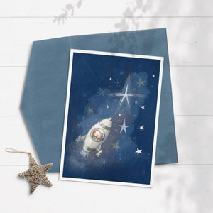 Space Birthday Card for Kids | Rocket Party Card with Envelope | Fun Illustrated Card for Boy or Girl | Outer Space Birthday Theme