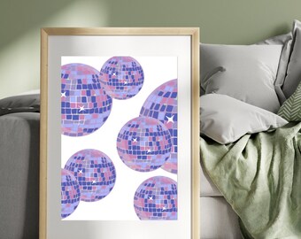 Disco Ball Wall Art Digital Download | Wall Prints, College Art, Bar Cart, Apartment Decor