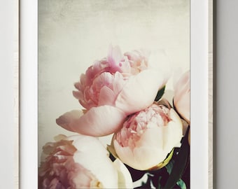 Peony Print Flower Photography, Pale Pink, Floral Art, Flower Still Life Print, Romantic Floral Wall Art, Bedroom Art