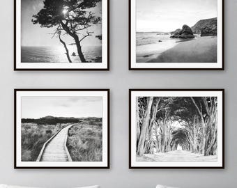 Black and White Landscape Photography Set California Coast Gallery Wall Art