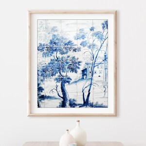 Lisbon tiles Print, Landscape Trees Print, Blue and White Lisbon Tiles, Photography Print, Wall Art Print