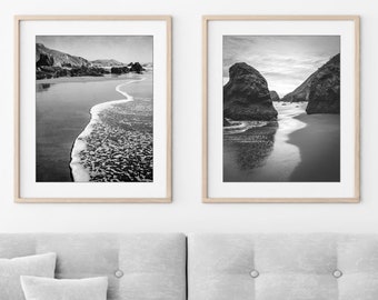 Black and White Ocean Photography: Set of 2 Prints, Modern Coastal Gallery Wall Art, Neutral Beach House Decor - Save 20%