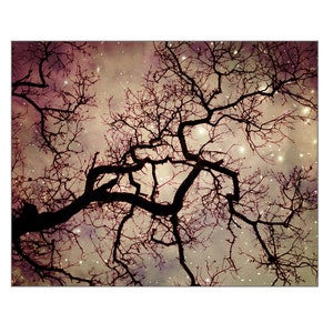 Oak Tree Print Starry Night Fine Art Photography Print Mauve Plum 8x10 16x20 Dreamy Celestial Stars Print image 5