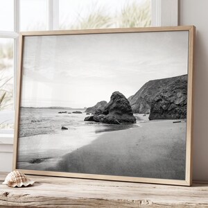 Northern California Coastal Wall Art - Black and White Beach Photography Gray Neutral Beach Decor Ocean Wall Art
