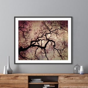 Oak Tree Print Starry Night Fine Art Photography Print Mauve Plum 8x10 16x20 Dreamy Celestial Stars Print image 3