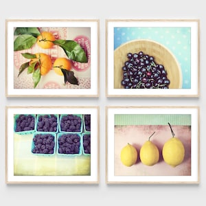 Food Photography, Set of Four Prints, Colorful Kitchen Wall Art, Fruit Still Life Prints, Mid Century, Dining Room Art, 5x7 8x10 Prints image 3