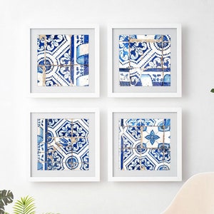 Lisbon Tiles Print Set Blue White Wall Art, Set of 4 Prints, Blue Tiles Print Set, 5x5 10x10, Lisbon Portugal, Blue Tiles Photographs