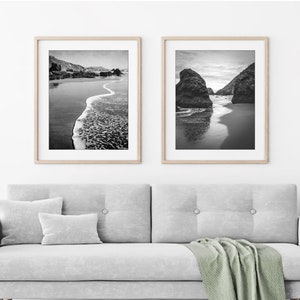 Black and White Beach Photography, Set of 2 Prints, Coastal Wall Art Decor, 8x10 11x14, Ocean Print Set