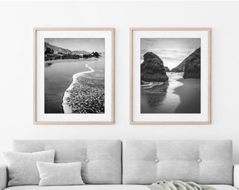 Black and White Beach Photography, Set of 2 Prints, Coastal Wall Art Decor, 8x10 11x14, Ocean Print Set