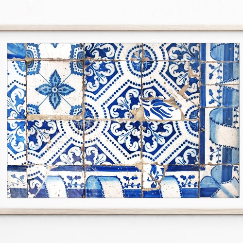 Blue and White Tile Wall Art Lisbon Portugal Tiles Print Etsy