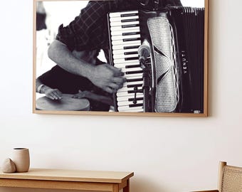 Accordion Wall Art, Black and White Photography, Music Art, Photography Print, Musician Art, Music Room Decor Wall Art