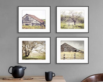 Rustic Barns and Trees Set of Four Prints, Farmhouse Wall Art, Landscape Photography, Country Farmhouse Decor, Rustic Home Decor