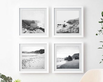 Beach Print Set Black and White Photography • Coastal Prints • Ocean Prints • Print Set of 4 • Beach Decor • 8x8 10x10 Prints