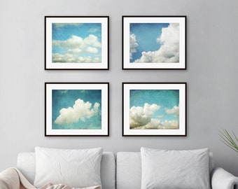 Cloud Photography Prints Set of Four Prints • Blue White Sky Wall Art • Nature Photography Set • 8x10 11x14 16x20 • Nursery Wall Decor