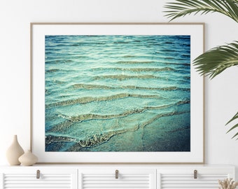 Beach Photography Print, Teal Blue Wall Art, Ocean Waves, Bathroom Wall Decor, Nature Photography, Water Ripples, 8x10 16x20 Print