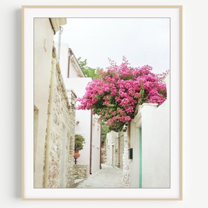 Bougainvillea Flowers Print Greece Street Photography, Europe Travel Art