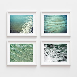 Beach Photography, Teal Turquoise Water, Set of Four Prints, Bathroom Wall Art Decor, Print Set, Water Ripples, 5x7 8x10, Ocean Prints image 1