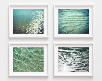 Teal Turquoise Beach Photography Print Set Ocean Water Ripples, Bathroom Wall Art 8x10 11x14 Prints - Save 35%