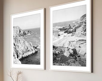 California Coast Prints, Black and White Photography, Set of 2 Prints, Ocean Prints, Neutral Wall Art, Coastal Wall Decor - Save 20%