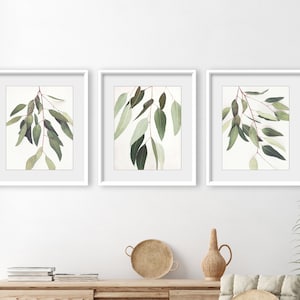 Set of Three Prints Eucalyptus Leaves Botanical Prints, Green Leaves, Living Room Wall Decor
