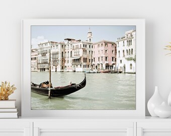 Venice Italy Print Gondola Boat Print Pale Pink Black Wall Art, Venice Architecture, Travel Photography, 8x10 11x14, Venice Wall Art