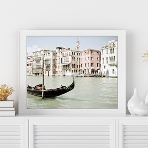 Venice Italy Print Gondola Boat Print Pale Pink Black Wall Art, Venice Architecture, Travel Photography, 8x10 11x14, Venice Wall Art image 1