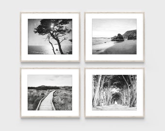 Black and White Photography Set of 4 Prints, Rustic Home Decor, Landscape Beach Photography, Black White Art For Living Room