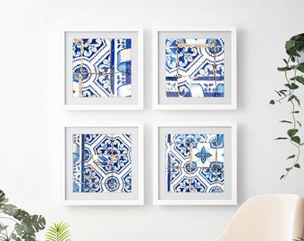 Lisbon Tiles Print Set Blue White Wall Art, Set of 4 Prints, Blue Tiles Print Set, 5x5 10x10, Lisbon Portugal, Blue Tiles Photographs