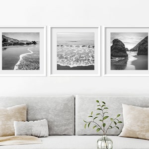 Black and White Beach Photography Prints, Set of 3 Prints, Nature Photography, Gallery Wall, 8x8 12x12 Prints, Ocean Photography Prints