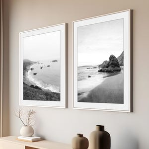 Coastal Print Set - Black and White Photography, California Beach Wall Art, Set of Two Prints