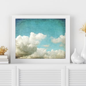 Cloud Photography Nature Wall Art Aqua Blue White Weather Wall Art, Cumulus Clouds, Nature Photography, 8x10 16x20, Blue Sky Print