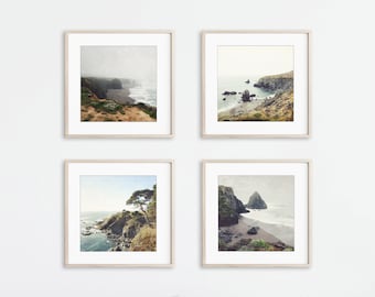 Rustic Coastal Prints, Ocean Photography, Gallery Wall Set, California, Seascapes, Square Print Set 5x5 8x8 Neutral Living Room Decor