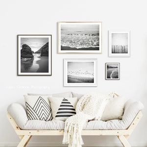 Beach Print Set, Gallery Wall, Set of 5 Prints Black and White Beach Photography, Coastal Wall Art, Beach Decor, Ocean Print Set