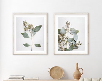 Botanical Prints Eucalyptus Leaves Set of Two Prints, Leaf Wall Art Prints, Modern Rustic Decor, Sage Green 8x10 11x14, Neutral Wall Art