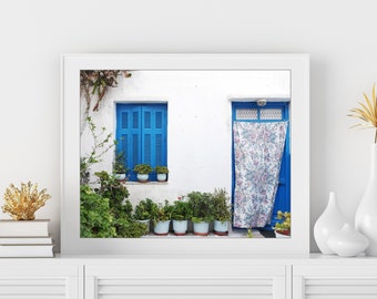 Greece Photography, Blue Door Print, Entryway Wall Art, Architecture, Blue White Wall Art, Travel Photography, Greece Wall Decor, 8x10 16x20