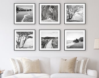 Fotografía de paisajes californianos en blanco y negro, juego de seis láminas, ideal para paredes de galería en tonos neutros, tamaños 5x5, 8x8 y 10x10. ¡Ahorra un 40%!
