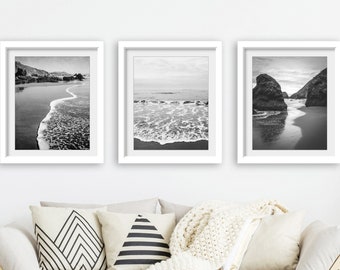Black and White Beach Photography Set Coastal Ocean Prints