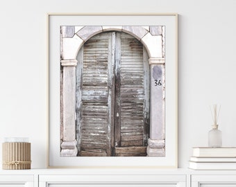 Greece Door Print - Travel Photography, Gray Wall Art, Rustic Wooden Door, Entryway Decor, 8x10 11x14 Print, Neutral Wall Art