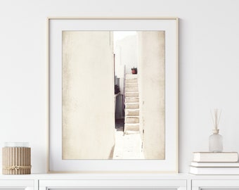 Greece Photography Abstract Architecture Wall Art, Travel Photography, Greece Stairway, Minimalist Wall Art 8x10 16x20 Print, Beige Wall Art