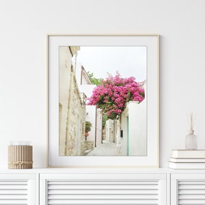 Greece Photography Bougainvillea Flowers, Architecture, Europe Street, Travel Photography, 8x10 16x20, Greece Wall Art image 1