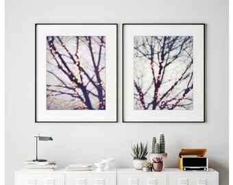 Winter Tree Print Set - Nature Photography, Sparkle Lights Bokeh, Tree Wall Art, Set of 2 Prints, Holiday Photography Prints, 8x10 11x14