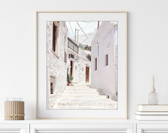 Greece Photography - Stairway Print, White Wall Art, Travel Photography, Greece Wall Art, Architecture Art, Europe 8x10 16x20 Print