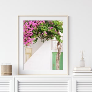 Greece Photography - Pink Bougainvillea Flowers, Architecture, Travel Photography, Greece Print, 8x10 16x20 Print