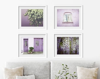 Set of Four Prints Purple Green Wall Art Print Set, Botanical, Architecture, Purple Home Decor, 8x10 11x14 Prints, Wall Art Print