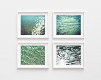 Beach Photography Teal Turquoise Water Set of Four Prints, Bathroom Wall Art Decor, Print Set, Water Ripples,  5x7 8x10, Ocean Prints