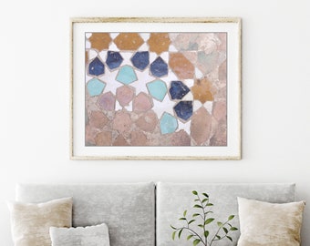 Fez Morocco Tiles Print Travel Photography, Geometry Wall Art Print, Zellige Tiles, Morocco Wall Art, Living Room Art, Tiles Print